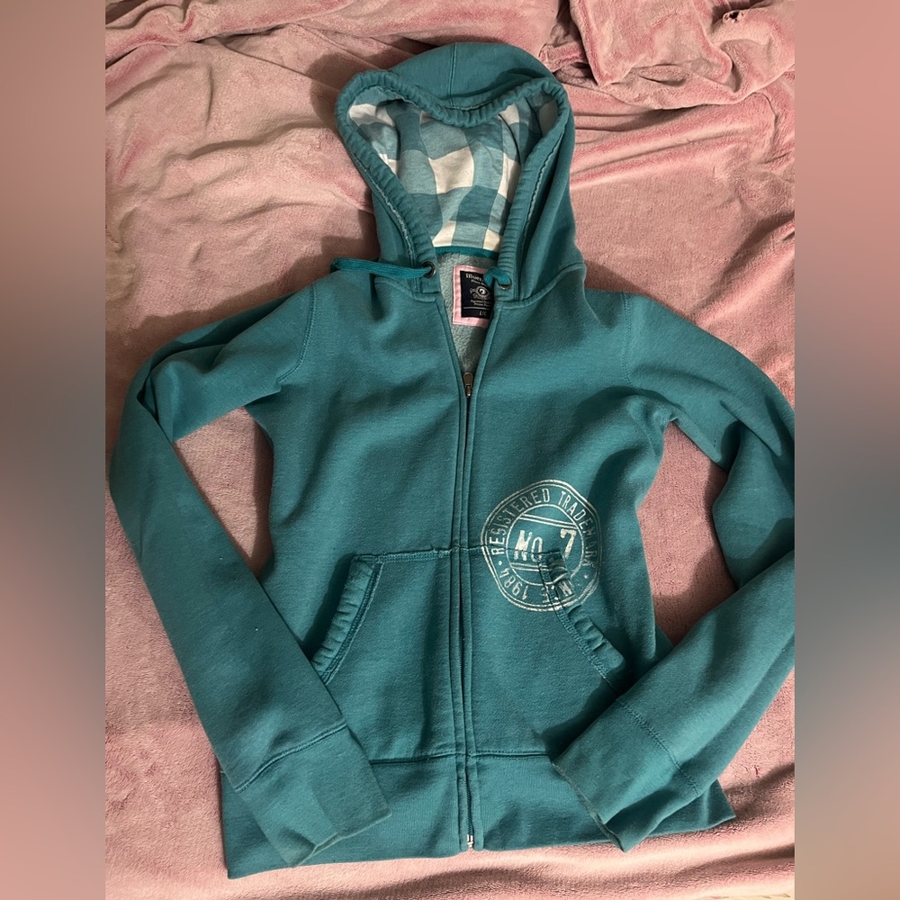 Teal 2000s zip up hoodie y2k blue notes